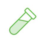 A green test tube filled with vibrant green liquid, set against a neutral background.