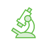 Microscope icon displayed on a black background, symbolizing scientific research and exploration.